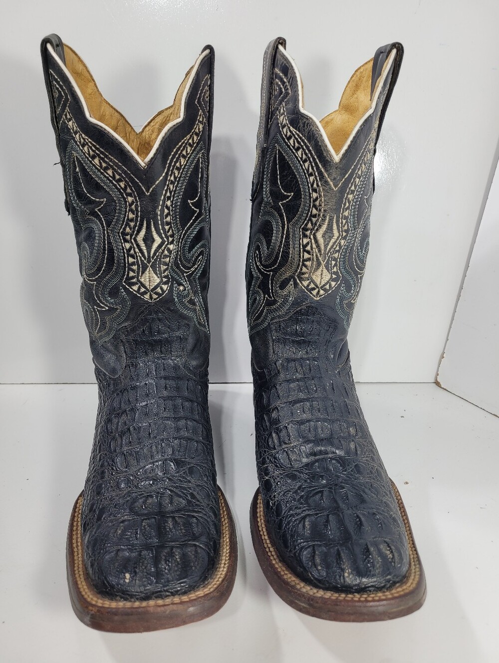 Estrella Boots Black Crocodile Print Size 11 Mex 29.5 Western Cowboy Square Toe